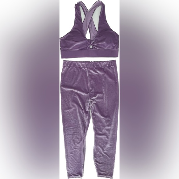 Fabletics Pants - Fabletics Women's L Velour Legging Halter Top Matching Set Emma Fitness Gym Yoga